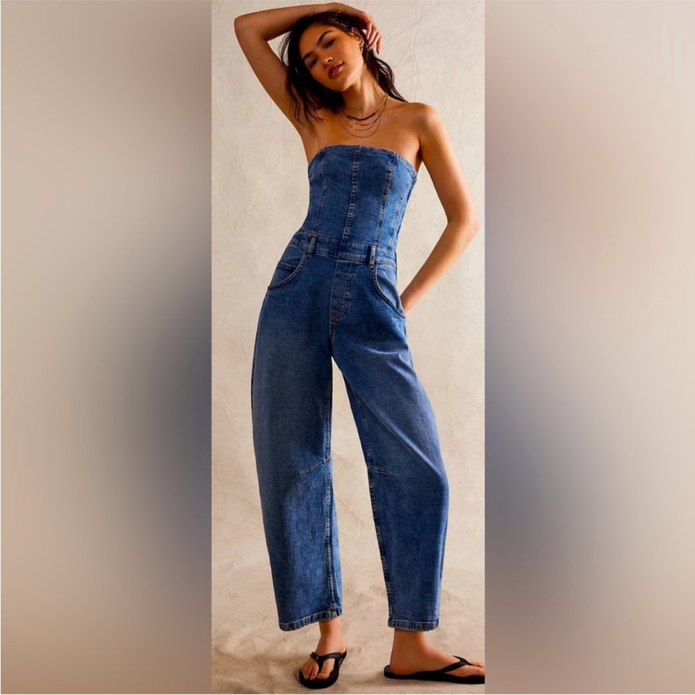 We The People Je Suis Pret Denim Barrel Jumpsuit, SMALL